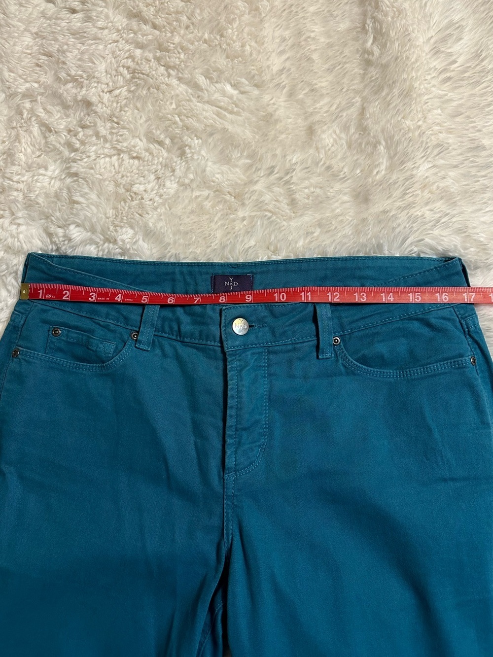 NYDJ Lift Tuck Skinny Jeans Teal Turquoise Made USA Stretch Denim Women’s 8 - Picture 8 of 10